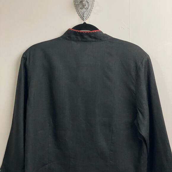 Vintage XL 100% linen coastal summer boho chic floral black Anne Carson button - Picture 6 of 7